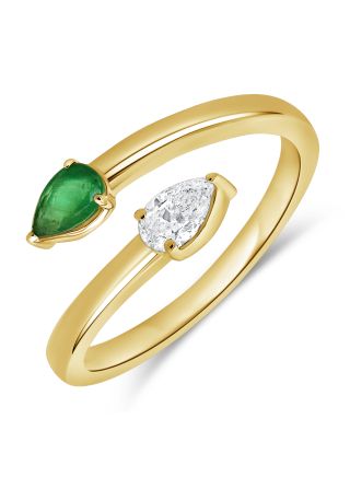0.43CT EMERALD AND PEAR SHAPE DIAMOND WRAP RING