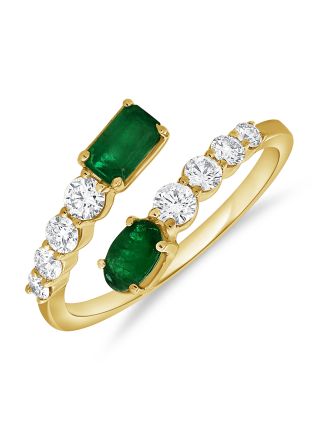 1.17CT EMERALD AND ROUND DIAMOND WRAP RING