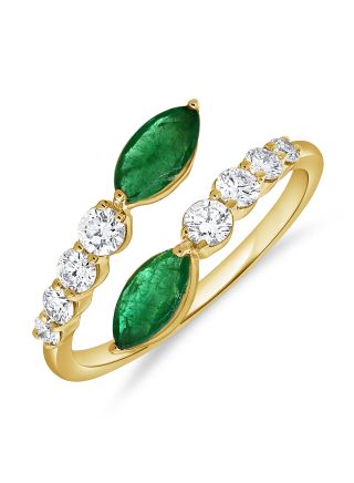 1.28CT EMERALD AND ROUND DIAMOND WRAP RING