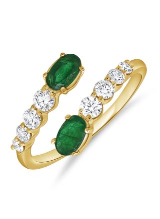 0.93CT EMERALD AND ROUND DIAMOND WRAP RING