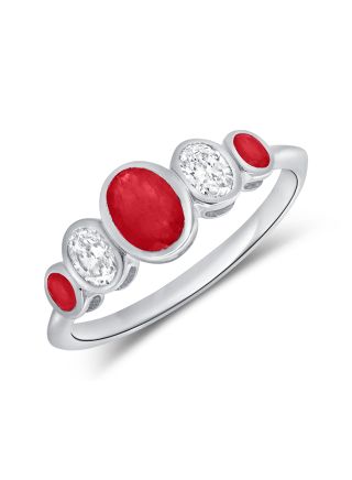1.06CT RUBY AND OVAL SHAPE DIAMOND GRADUATED FIVE STONE RING