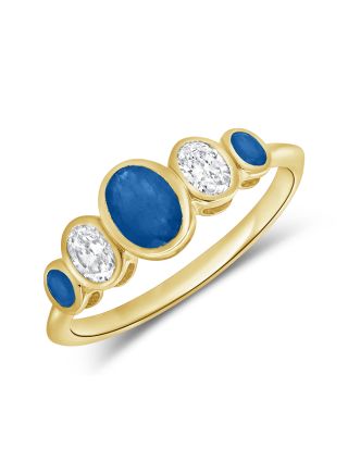 1CT SAPPHIRE AND OVAL SHAPE DIAMOND GRADUATED FIVE STONE RING