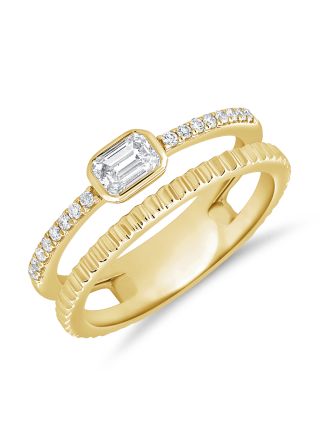 0.37CT EMERALD SHAPE AND ROUND DIAMOND FLUTED RING