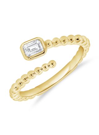 .21CT EMERALD SHAPE DIAMOND BALL SOLITAIRE BEZEL SET WRAP RING