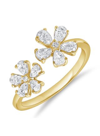 0.73CT PEAR SHAPE AND ROUND DIAMOND FLOWER WRAP RING
