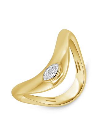 0.15CT MARQUISE SHAPE DIAMOND BEZEL SET SOLITAIRE CURVED RING