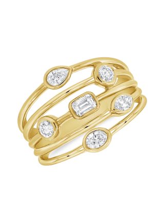 0.67CT OVAL, PEAR, MARQUISE, EMERALD AND ROUND SHAPE DIAMOND MULTI LAYER BEZEL RING