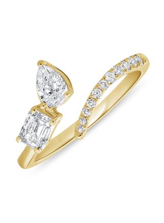 0.82CT EMERALD SHAPE, PEAR SHAPE AND ROUND DIAMOND WRAP RING