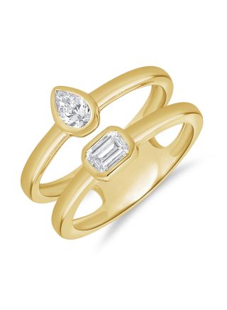 0.54CT EMERALD AND PEAR SHAPE DIAMOND RING
