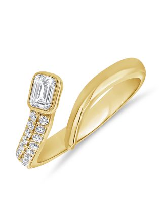 0.48CT EMERALD SHAPE AND ROUND DIAMOND WRAP RING