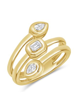 0.36CT EMERALD SHAPE AND PEAR SHAPE DIAMOND BEZEL RING