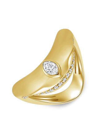 0.47CT MARQUISE SHAPE AND ROUND DIAMOND BEZEL SET CURVED RING