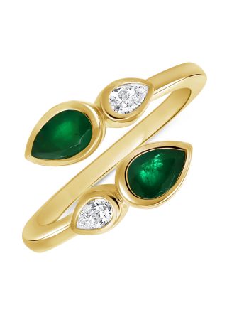1.13CT EMERALD AND PEAR SHAPE DIAMOND BEZEL SET WRAP RING