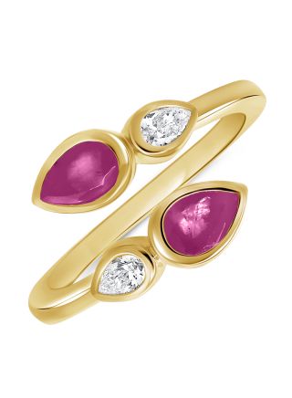 1.13CT PINK SAPPHIRE AND PEAR SHAPE DIAMOND BEZEL SET WRAP RING