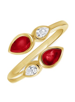 1.13CT RUBY AND PEAR SHAPE DIAMOND BEZEL SET WRAP RING