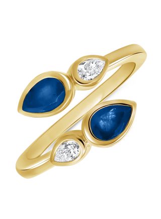 1.13CT SAPPHIRE AND PEAR SHAPE DIAMOND BEZEL SET WRAP RING