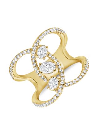 1.02CT OVAL SHAPE AND ROUND DIAMOND CROSSOVER RING