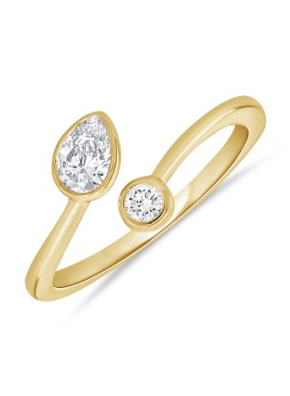 0.34CT PEAR SHAPE AND ROUND DIAMOND WRAP BEZEL RING