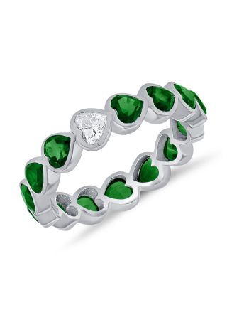 2.76CT EMERALD AND DIAMOND HEART ETERNITY RING