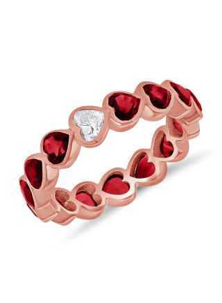 3.37CT RUBY AND DIAMOND HEART ETERNITY RING