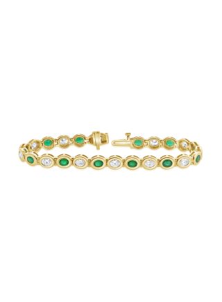 5.06CT EMERALD AND OVAL SHAPE DIAMOND BEZEL SET TENNIS BRACELET