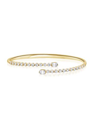 1.72CT EMERALD SHAPE AND ROUND DIAMOND BEZEL SET CUFF BANGLE