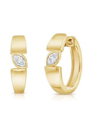 0.20CT MARQUISE SHAPE DIAMOND SOLITAIRE BEZEL HUGGIE EARRINGS