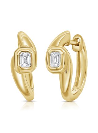 0.40CT EMERALD SHAPE DIAMOND SOLITAIRE BEZEL SET HUGGIE EARRINGS