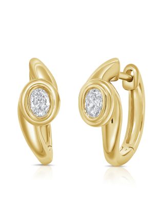 0.40CT OVAL SHAPE DIAMOND SOLITAIRE BEZEL SET HUGGIE EARRINGS