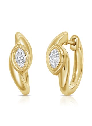 0.30CT MARQUISE SHAPE DIAMOND SOLITAIRE BEZEL SET HUGGIE EARRINGS
