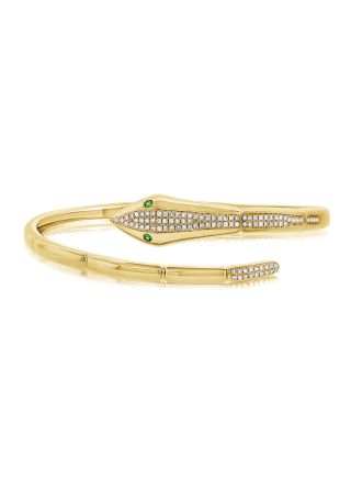 .45CT GREEN TSAVORITE AND DIAMOND SNAKE CUFF BANGLE
