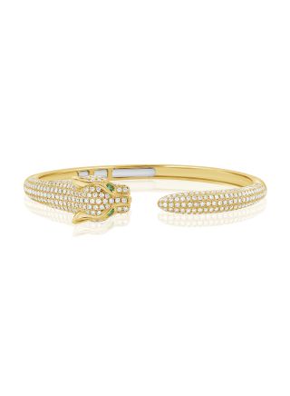 2.90CT GREEN TSAVORITE AND DIAMOND PANTHER CUFF BRACELET