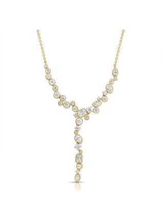 3.88CT EMERALD, MARQUISE, PEAR, OVAL AND ROUND SHAPE DIAMOND BEZEL LARIAT NECKLACE