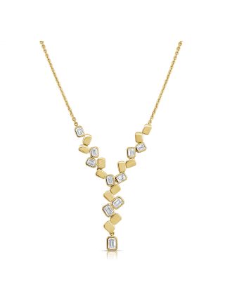1.36CT EMERALD SHAPE DIAMOND BEZEL SET LARIAT NECKLACE