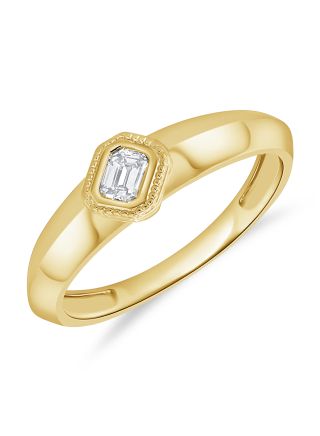 0.20CT EMERALD SHAPE DIAMOND BEZEL SET SOLITAIRE RING