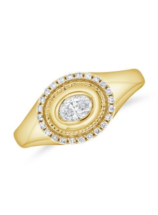 0.37CT OVAL SHAPE AND ROUND DIAMOND BEZEL SET RING