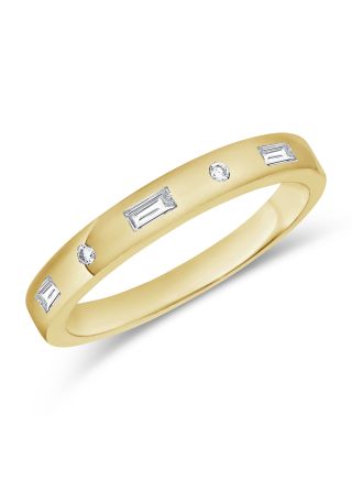 .12CT BAGUETTES AND ROUND DIAMOND BEZEL SET GYPSY RING