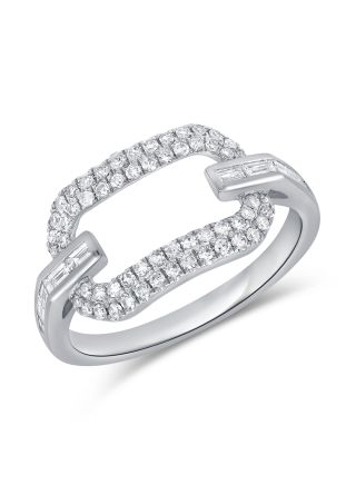 0.53CT BAGUETTES AND ROUND DIAMOND PAPERCLIP LINK RING