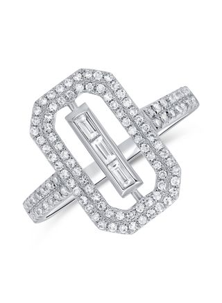 0.54CT BAGUETTES AND ROUND DIAMOND PAPERCLIP LINK RING