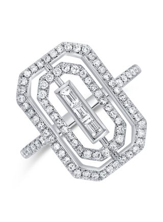0.55CT BAGUETTES AND ROUND DIAMOND PAPERCLIP LINK RING