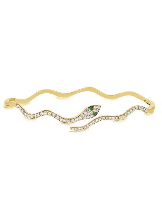.45CT GREEN TSAVORITE AND DIAMOND SNAKE CUFF BRACELET