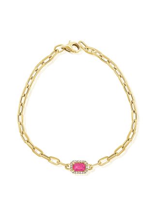 .73CT PINK SAPPHIRE AND ROUND DIAMOND PAPERCLIP LINK BRACELET