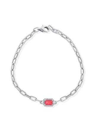 .73CT RUBY ANDAND ROUND DIAMOND PAPERCLIP LINK BRACELET