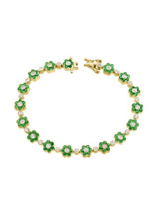 4.89CT EMERALD AND ROUND DIAMOND FLOWER TENNIS BRACELET
