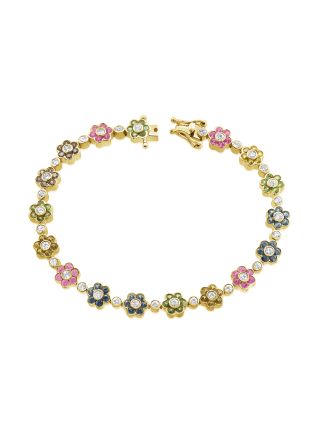 4.89CT RAINBOW COLOR AND ROUND DIAMOND FLOWER TENNIS BRACELET