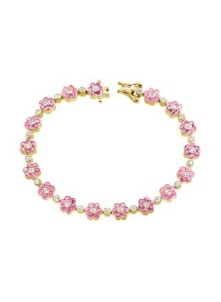 4.89CT PINK SAPPHIRE AND ROUND DIAMOND FLOWER TENNIS BRACELET