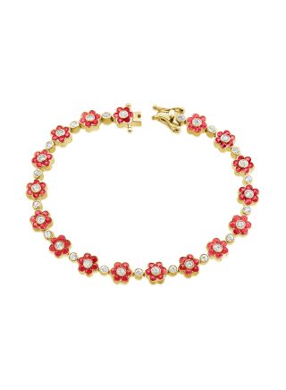 4.89CT RUBY AND ROUND DIAMOND FLOWER TENNIS BRACELET
