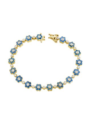 4.89CT SAPPHIRE AND ROUND DIAMOND FLOWER TENNIS BRACELET