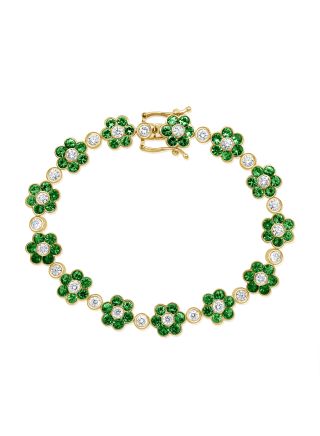 7.70CT EMERALD AND ROUND DIAMOND FLOWER TENNIS BRACELET