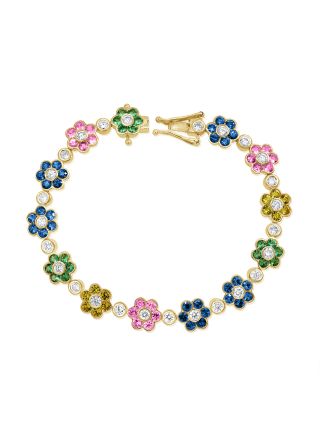 7.70CT RAINBOW COLOR AND ROUND DIAMOND FLOWER TENNIS BRACELET